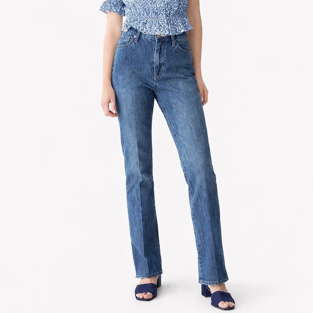 J. Crew BF569 Kamari Wash Hi-Rise Full-Length Demi Bootcut Jeans Womens 30 NWT